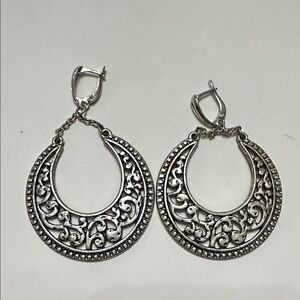 🧡Ornate Filigree Hoop Drop Earrings Gunmetal Tone🧡